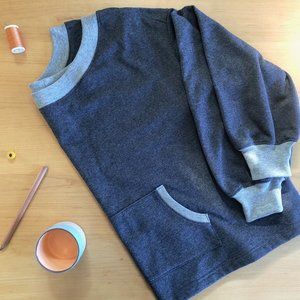 Handmade, Gray Off-the-shoulder Sweatshirt, Kangaroo Pocket & Balloon Sleeves